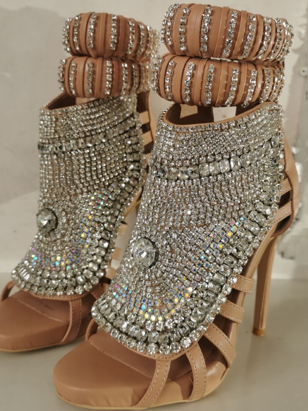 Tan/Embellished Sandal Stiletto